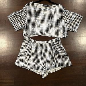 2 piece outfit Box Cut Top, Retro fit, black and white checkered print